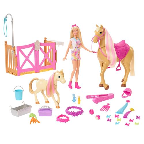 Barbie Il Ranch di Barbie Playset con bambola, 2 cavalli e oltre 20  accessori inclusi. Mattel (