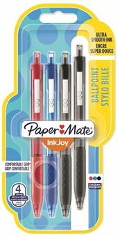 Penna a sfera a scatto Papermate Inkjoy 100 punta da 1,0 mm Colori Assortiti Nero, Blu, Rosso, Verde - Blister da 4