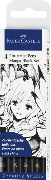 Pitt Artist Pen Manga nero Faber-Castell. Bustina 4 tratti XS-M-SC-SB