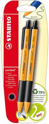 Penna a sfera Ecosostenibile - STABILO pointball - CO2 neutral - Pack da 2 - Nero