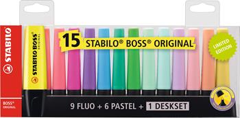 Evidenziatore - STABILO BOSS ORIGINAL Desk-Set - 15 Colori assortiti 9 Neon + 6 Pastel  Stabilo 2018 | Libraccio.it