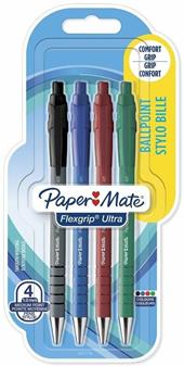 Penna a sfera a scatto Papermate Flexgrip ultra Colori Assortiti Nero, Blu, Rosso, Verde - Blister da 4