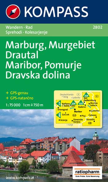 Carta escursionistica n. 2802. Marburg, Murgebiet, Drautal-Maribor, Pomurje, Dravska dolina 1:75:000  - Libro Kompass 2011 | Libraccio.it