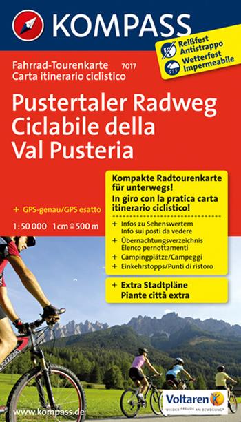 Carta cicloturistica tour n. 7017. Ciclabile della Val Pusteria-Pustertaler Radweg  - Libro Kompass 2013 | Libraccio.it