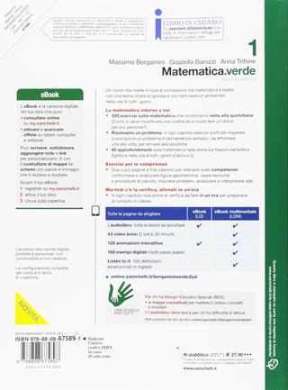 Matematica.verde. Algebra. Geometria. Statistica. Con Contenuto digitale per accesso on line. Vol. 1 - Massimo Bergamini, Anna Trifone, Graziella Barozzi - Libro Zanichelli 2017 | Libraccio.it