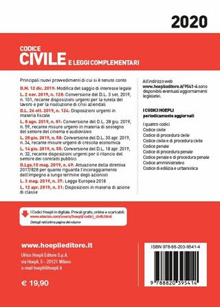Codice civile e leggi complementari 2020 - Luigi Franchi, Virgilio Feroci, Santo Ferrari - Libro Hoepli 2020, Codici | Libraccio.it