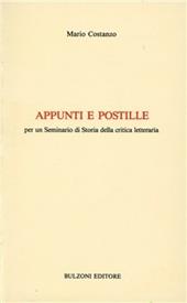 Appunti e postille. Per un seminario di storia della critica letteraria