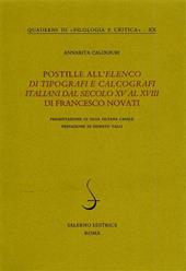 Postille all'elenco di tipografi e calcografi italiani dal secolo XV al XVIII di Francesco Novati